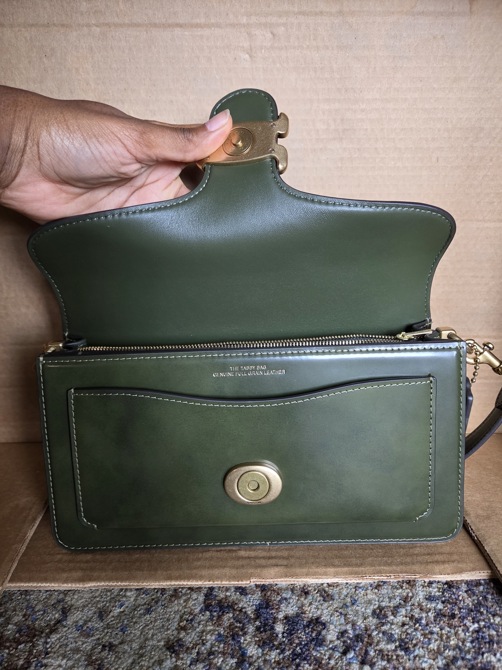 Coach Olive Green Spazzolato Leather Tabby 26 Shoulder Bag with Brass Hardware - Picture 14 of 16